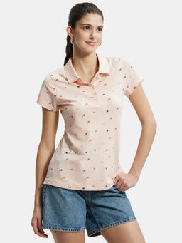 Jockey - UL34 Women Cotton Elastane Pique Printed Polo T-Shirt - Ballet Pink Assorted