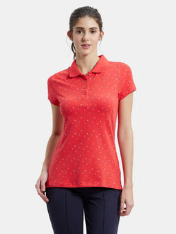 Jockey - UL34 Women Cotton Elastane Pique Printed Polo T-Shirt - Hibiscus Assorted
