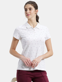 Jockey - UL34 Women Cotton Elastane Pique Printed Polo T-Shirt - White Assorted