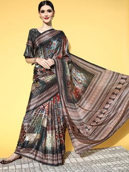 Sareemall - Crepe Multi-coloured Digital Print Saree With Unstitched Blouse