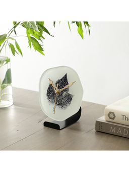 De Maison Decor - White Alina Leaf Glass Embossed Table Clock