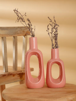 ARRABI - Premium Pink Glossy Ceramic Stoneware Gloss Vase (Pack of 2)