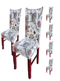 House of Quirk - White Stretch Removable Washable Short Dining Chair Covers (Pack of 6)