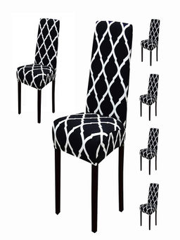 House of Quirk - Black Stretch Removable Washable Short Dining Chair Covers (Pack of 6)