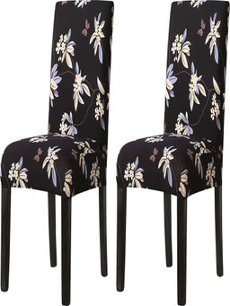 House of Quirk - Black Stretch Removable Washable Short Dining Chair Covers (Pack of 2)