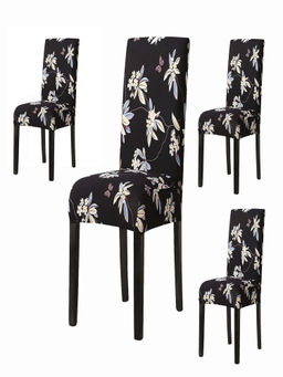 House of Quirk - Black Stretch Removable Washable Short Dining Chair Covers (Pack of 4)