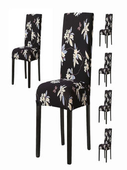 House of Quirk - Black Stretch Removable Washable Short Dining Chair Covers (Pack of 6)
