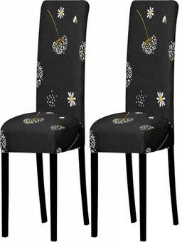 House of Quirk - Black Stretch Removable Washable Short Dining Chair Covers (Pack of 2)
