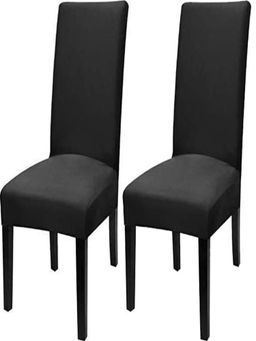 House of Quirk - Black Stretch Removable Washable Short Dining Chair Covers (Pack of 2)