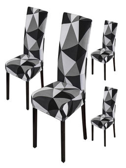 House of Quirk - Black Stretch Removable Washable Short Dining Chair Covers (Pack of 4)