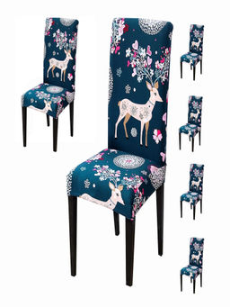 House of Quirk - Teal Stretch Removable Washable Short Dining Chair Covers (Pack of 6)