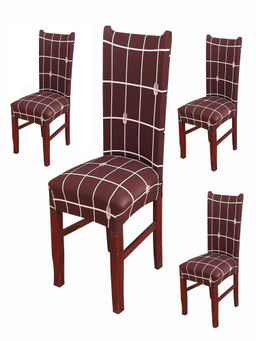 House of Quirk - Brown Stretch Removable Washable Short Dining Chair Covers (Pack of 4)