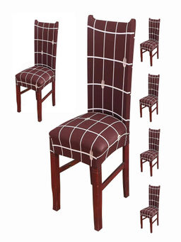 House of Quirk - Brown Stretch Removable Washable Short Dining Chair Covers (Pack of 6)