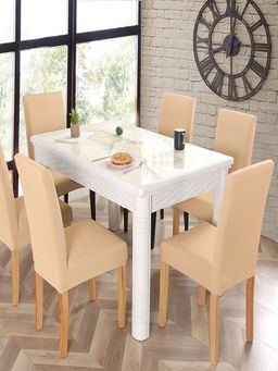 House of Quirk - Cream Stretch Removable Washable Short Dining Chair Covers (Pack of 2)