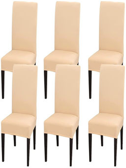 House of Quirk - Cream Stretch Removable Washable Short Dining Chair Covers (Pack of 6)
