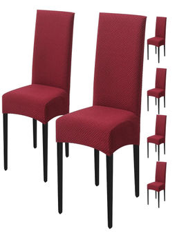 House of Quirk - Maroon Stretch Removable Washable Short Dining Chair Covers (Pack of 6)