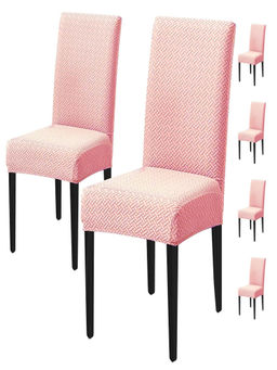 House of Quirk - Pink Stretch Removable Washable Short Dining Chair Covers (Pack of 6)