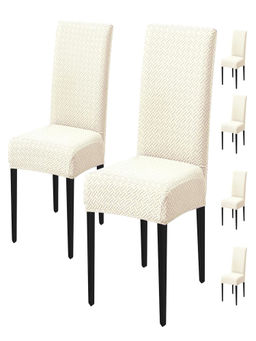 House of Quirk - White Stretch Removable Washable Short Dining Chair Covers (Pack of 6)