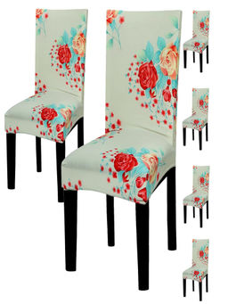 House of Quirk - Green Stretch Removable Washable Short Dining Chair Covers (Pack of 6)