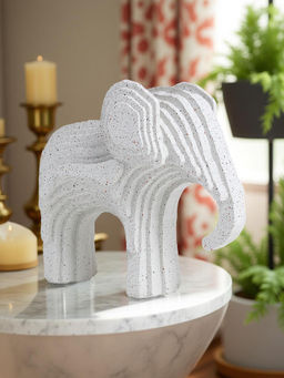 Golden Peacock - White Modern Geometric Elephant Showpiece