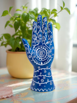 Golden Peacock - Blue Hand Painted Polyresin Hand Sculpture