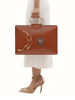 Hidesign - Tan Genuine Leather Parrot 02 Handbag with Detachable Strap & Bag Charm (L) (Set of 3)