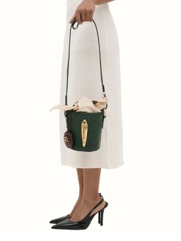 Hidesign - Green Genuine Leather Pharaoh 01 Bucket Bag with Pouch & Bag Charm (S) (Set of 3)