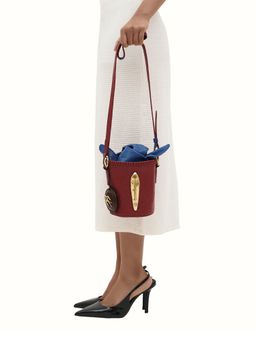 Hidesign - Red Genuine Leather Pharaoh 01 Bucket Bag with Pouch & Bag Charm (S) (Set of 3)