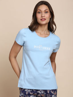 Van Heusen - Woman Lingerie and Athleisure Round Neck & Short Sleeve Lounge T-Shirt - Airy Blue