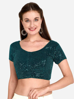 Amrutam Fab - Womens Sequences Work Green Net Stiched Blouse With Round Neck