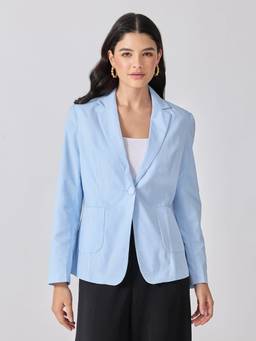 SHOWOFFFF - Blue Tailored Fit Single-Breasted with Notched Lapel Blazer