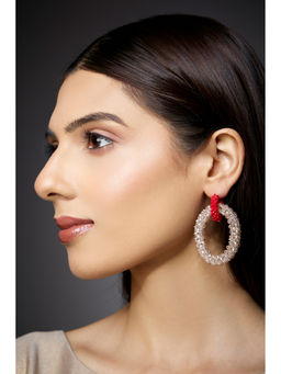 Rhea - Shimmery Subtles Champagne Red Crystal Double Hoop Earrings