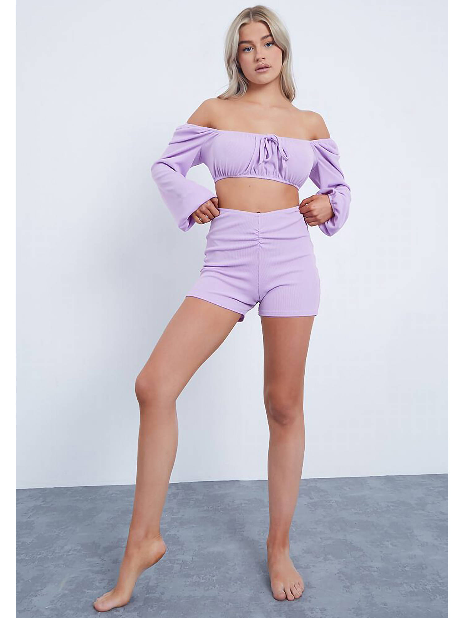lilac puff sleeve crop top
