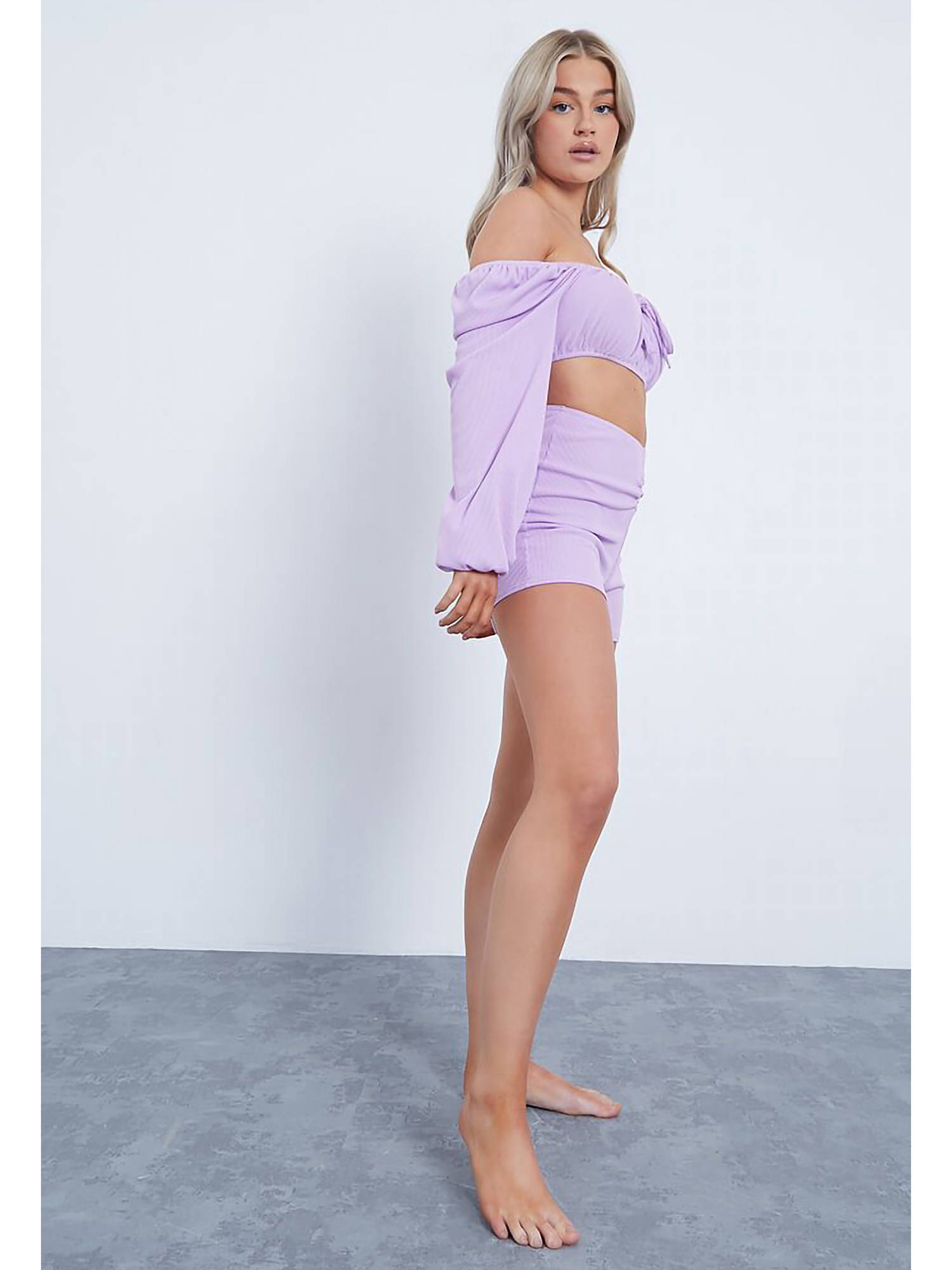 lilac puff sleeve crop top