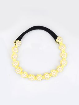 Choko - Yellow Floral Beaded Pearl Stretchable Headband for Babies & Girls