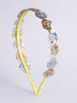 Choko - Girls Floral Threaded Sequin Hairband – Yellow Ethnic Festive & Wedding Accessory