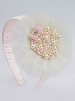 Choko - Satin Pearl Heart Hairband Exquisite Elegance Pink