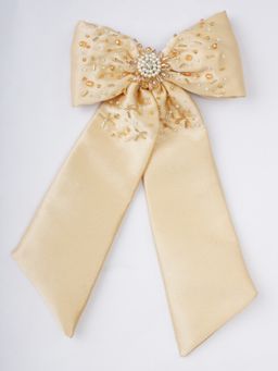 Choko - Beaded Satin Bow Hairclip – Beige Floral Cluster Wedding & Festive Clip
