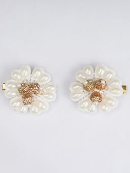Choko - Golden Touch Pearl Off White Flower Beaded Hairclip (Set of 2)
