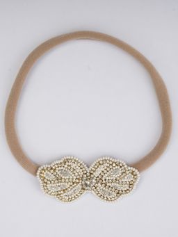 Choko - Beaded Stretchable Headband for Babies & Girls – Beige/White Festive & Wedding Wear