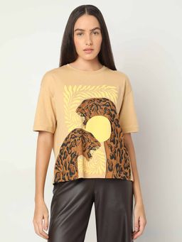VERO MODA - Beige Animal Print T-Shirt
