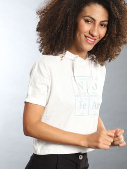 PINACOLADA - Women Printed Stylish White Casual Crop Top