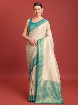 Monjolika Fashion - Turquoise Color Womens Kanjivaram Silk Designer Saree with Unstitched Blouse