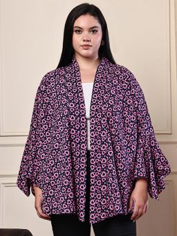 theRebelinme - Navy Heart Print Poly Crepe Stylish Shrug For Women - Navy Blue