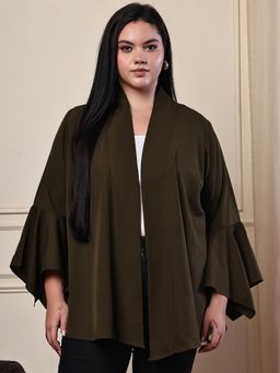 theRebelinme - Olive Poly Crepe Stylish Shrug For Women