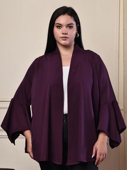 theRebelinme - Plum Color Poly Crepe Stylish Shrug For Women - Purple