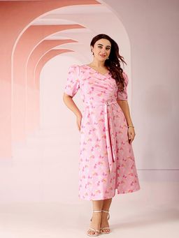 Miss Chase - A+ Curve Collection Plus Size Women's Multicolored-Base-Pink Floral Dress