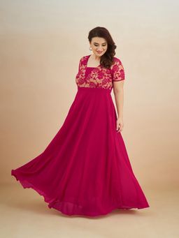 Miss Chase - A+ Curve Collection Plus Size Women's Dark Pink Maxi Dress