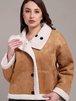IKI CHIC - Women Mock Collar Solid Casual Tailored Jacket - Tan