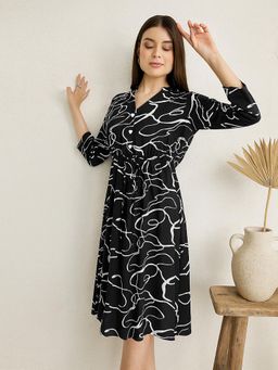Martini - Women Printed Black Shirt Dress